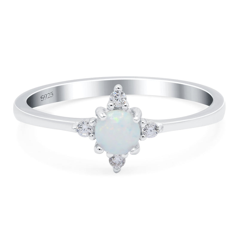 Lab Created Opal Wedding Ring Round Simulated Cubic Zirconia 925 Sterling Silver (8mm)