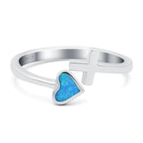 Heart & Cross Ring Band Lab Created Opal 925 Sterling Silver (7mm)