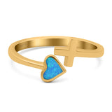 Heart & Cross Ring Band Lab Created Opal 925 Sterling Silver (7mm)