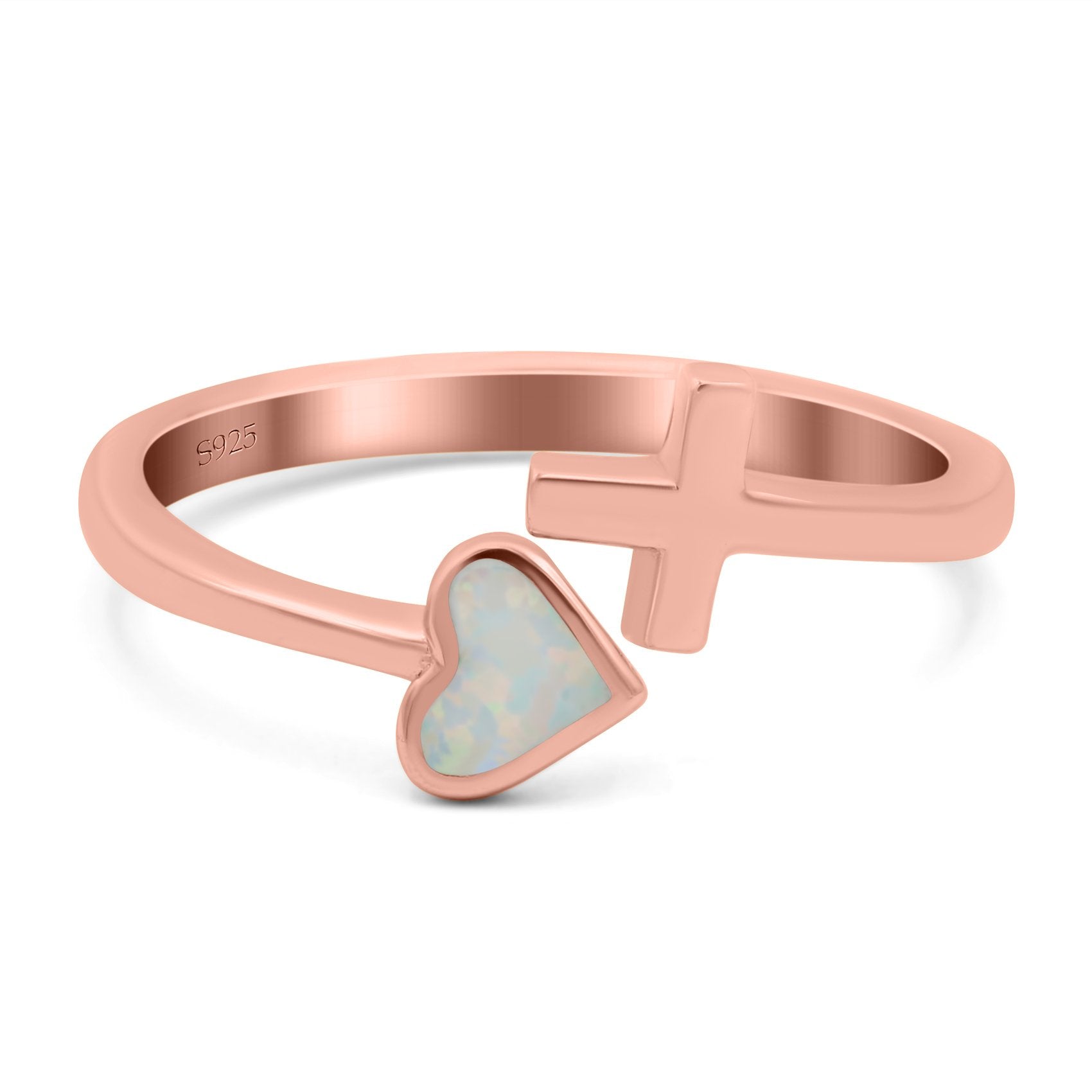 Heart & Cross Ring Band Lab Created Opal 925 Sterling Silver (7mm)