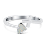 Heart & Cross Ring Band Lab Created Opal 925 Sterling Silver (7mm)