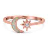 Moon & Star Ring Lab Created Opal Simulated Cubic Zirconia 925 Sterling Silver