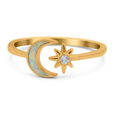 Moon & Star Ring Lab Created Opal Simulated Cubic Zirconia 925 Sterling Silver