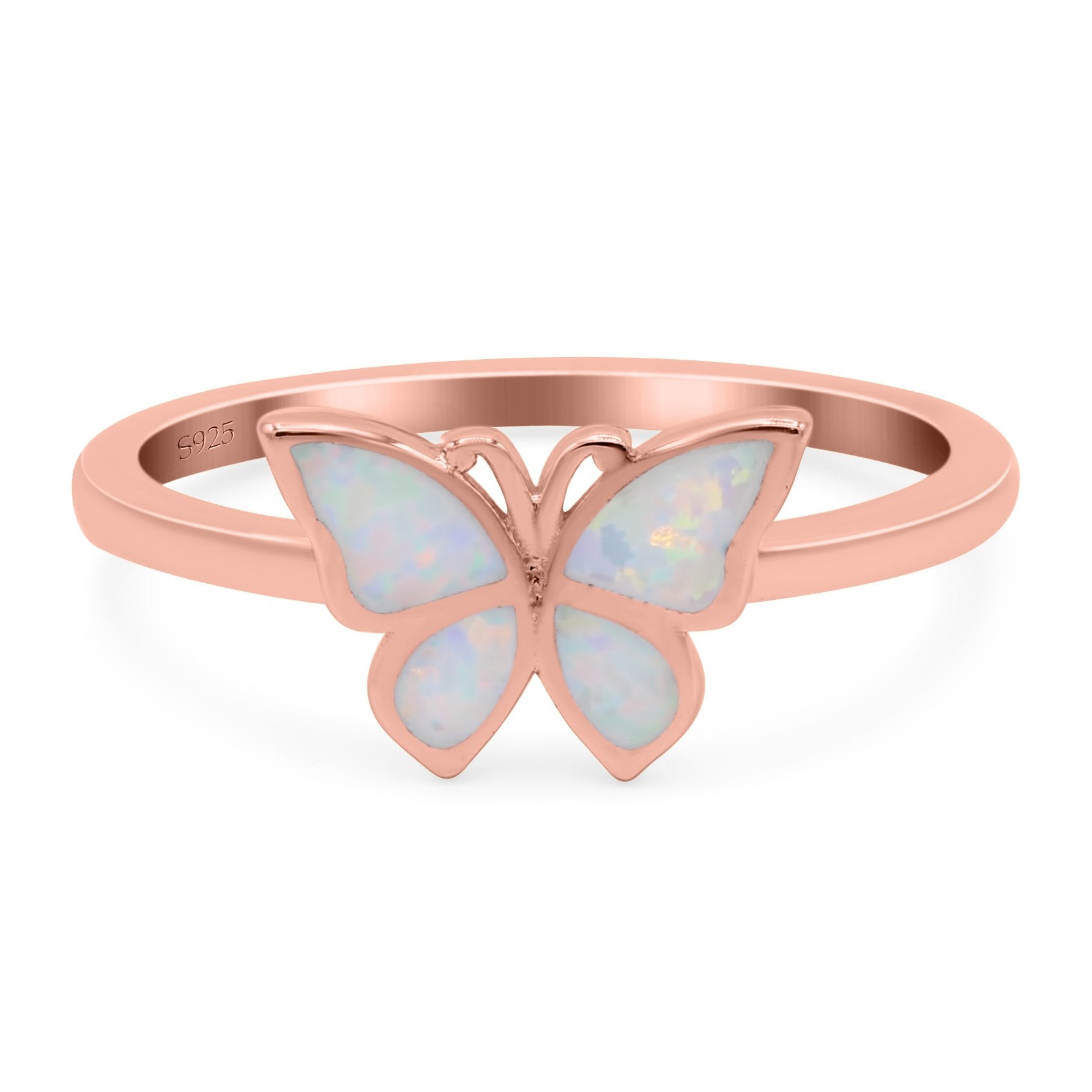 Butterfly Ring Band Lab Created Opal 925 Sterling Silver (8mm)
