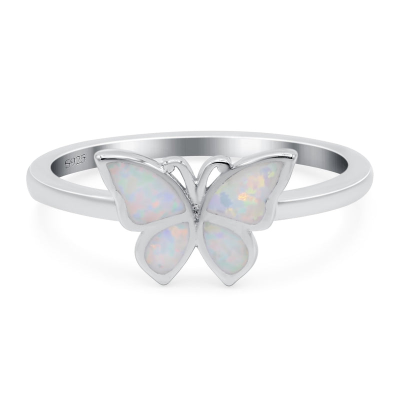 Butterfly Ring Band Lab Created Opal 925 Sterling Silver (8mm)