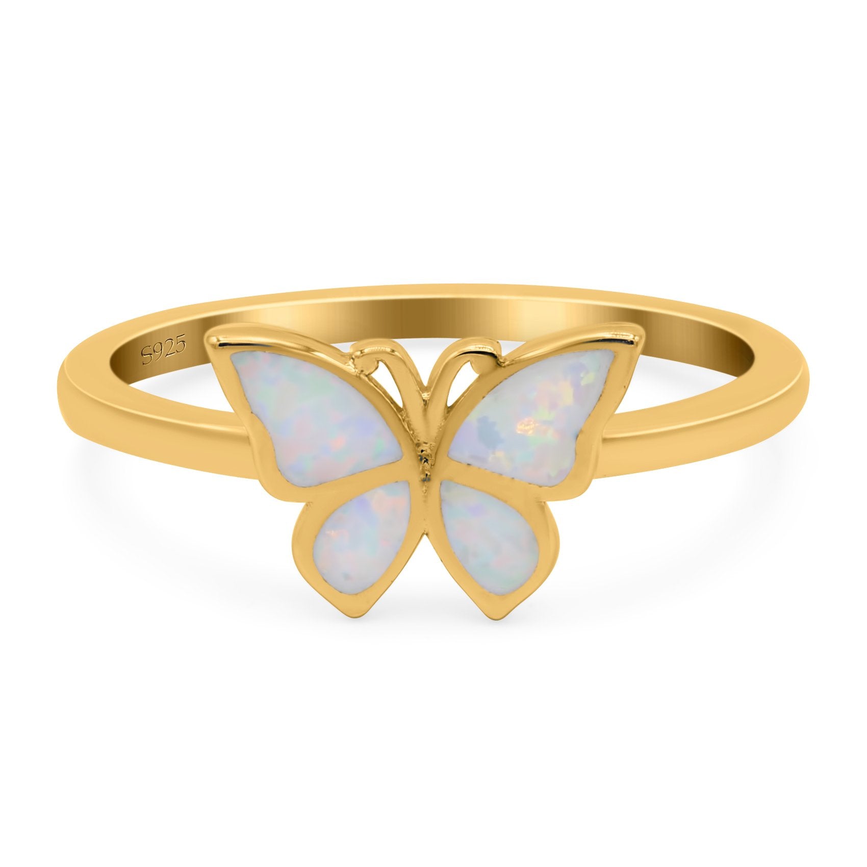Butterfly Ring Band Lab Created Opal 925 Sterling Silver (8mm)