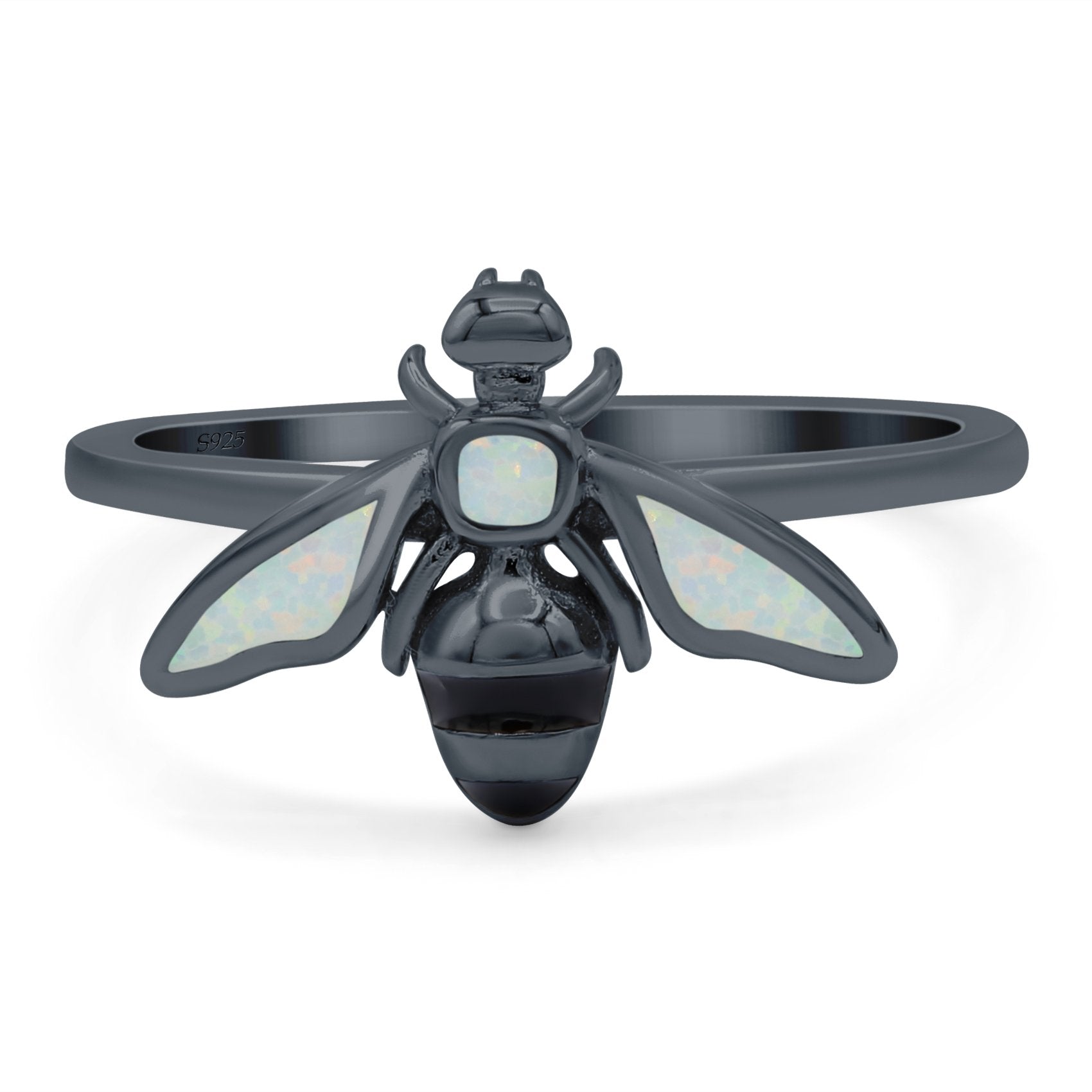 Bee Ring Band Lab Created Opal 925 Sterling Silver (11mm)