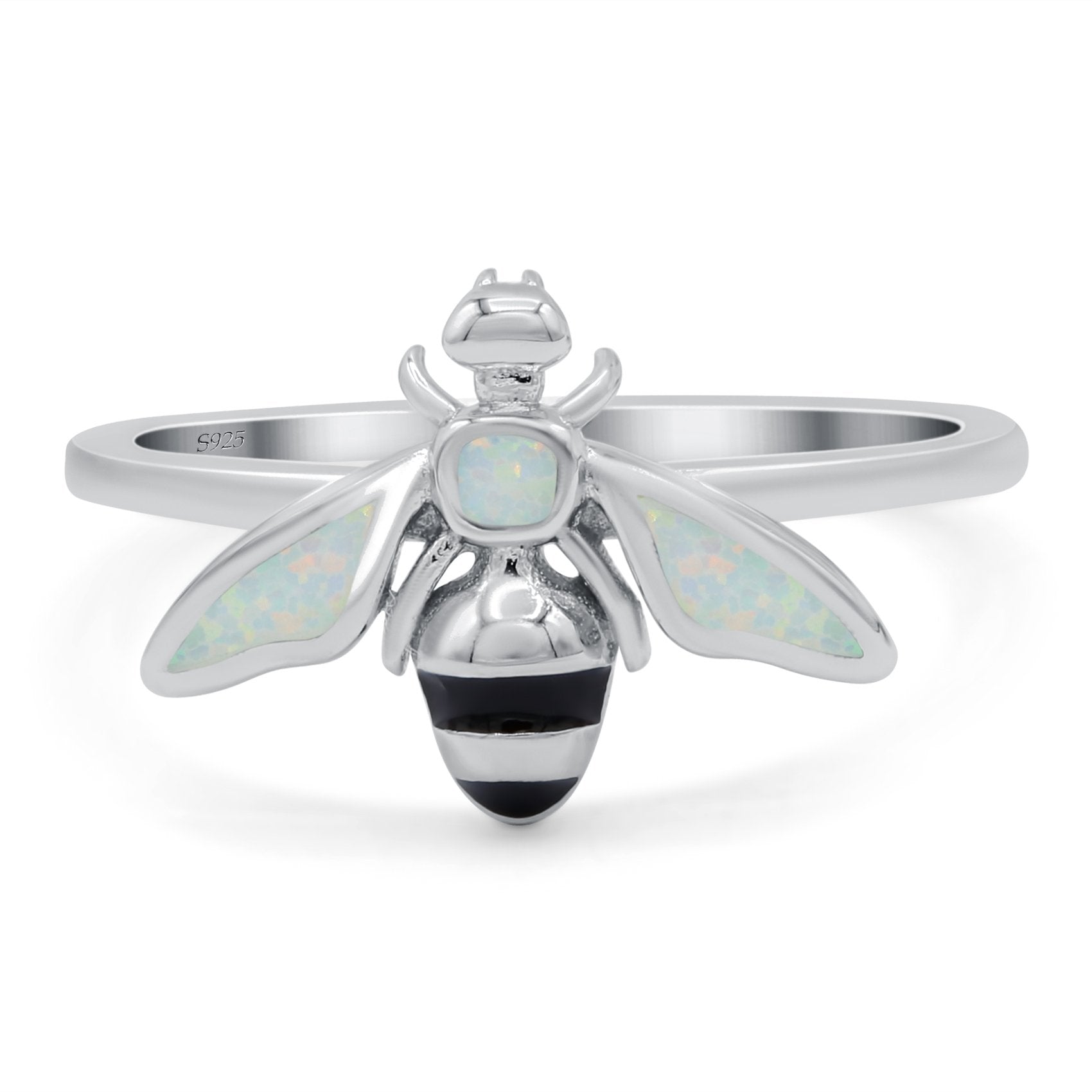 Bee Ring Band Lab Created Opal 925 Sterling Silver (11mm)