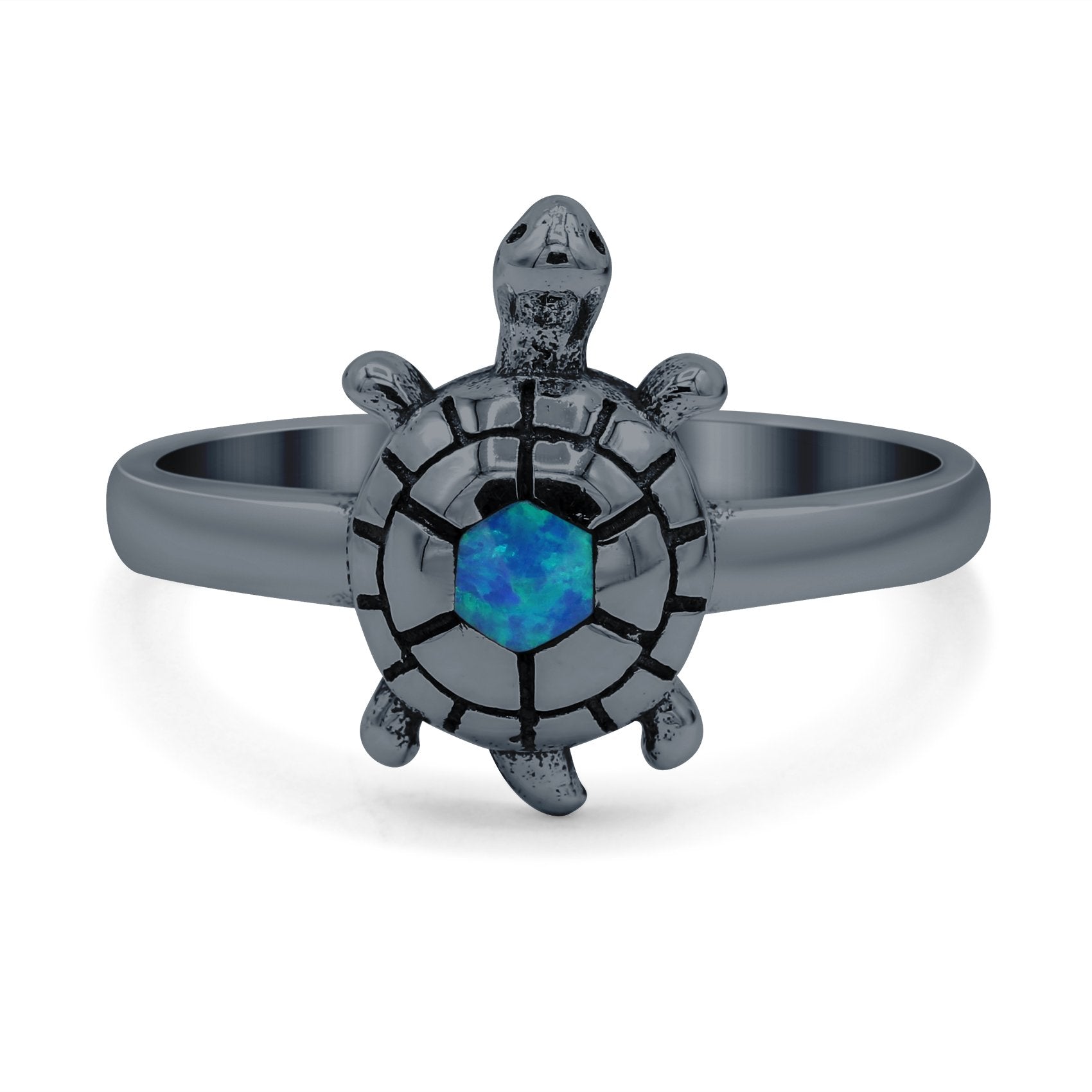 Turtle Ring Lab Created Opal 925 Sterling Silver (13mm)