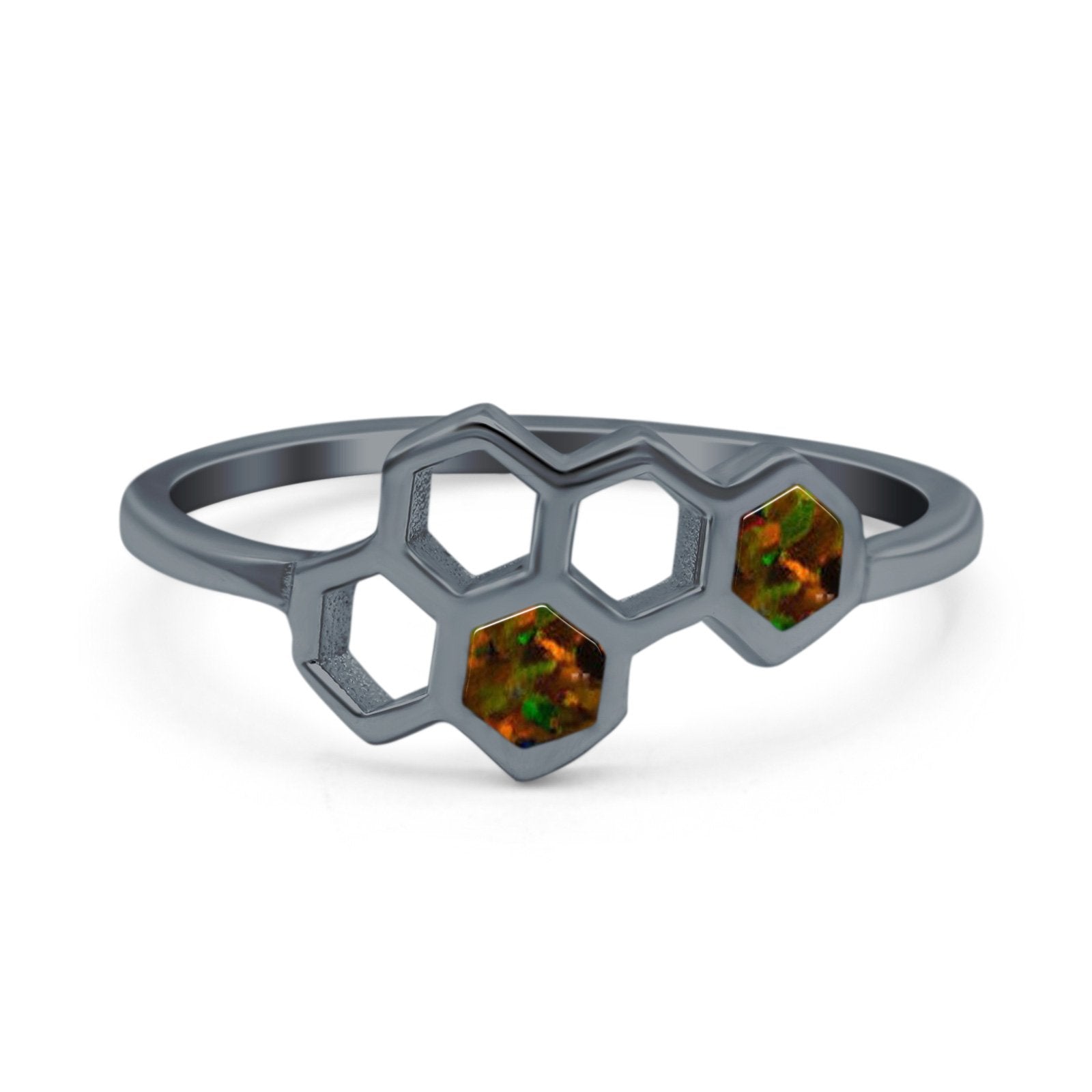 Honeycomb Band Ring Lab Created Opal Solid Cubic Zirconia 925 Sterling Silver