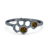 Honeycomb Band Ring Lab Created Opal Solid Cubic Zirconia 925 Sterling Silver
