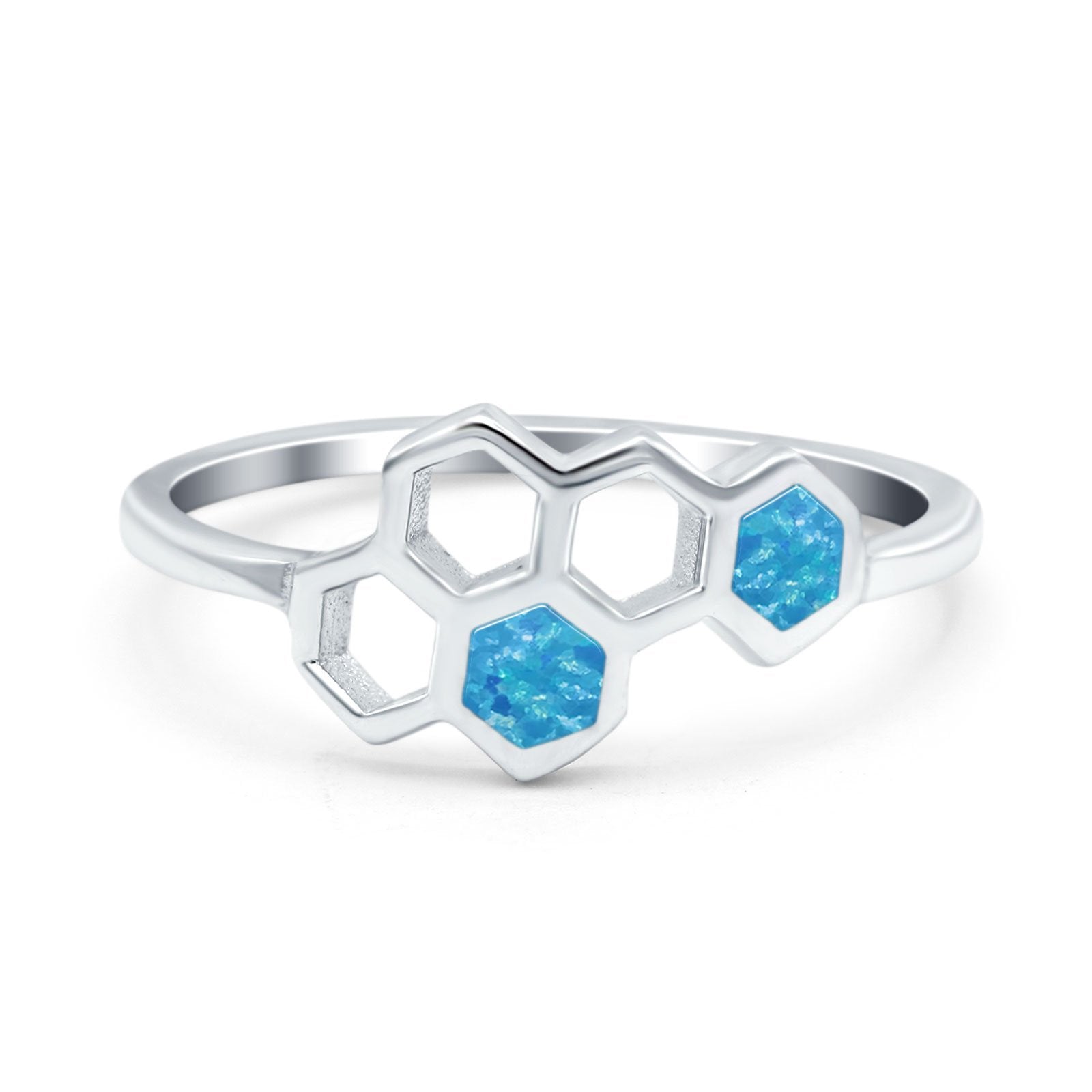 Honeycomb Band Ring Lab Created Opal Solid Cubic Zirconia 925 Sterling Silver