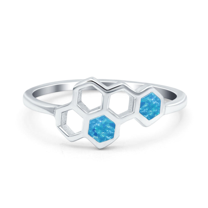Honeycomb Band Ring Lab Created Opal Solid Cubic Zirconia 925 Sterling Silver