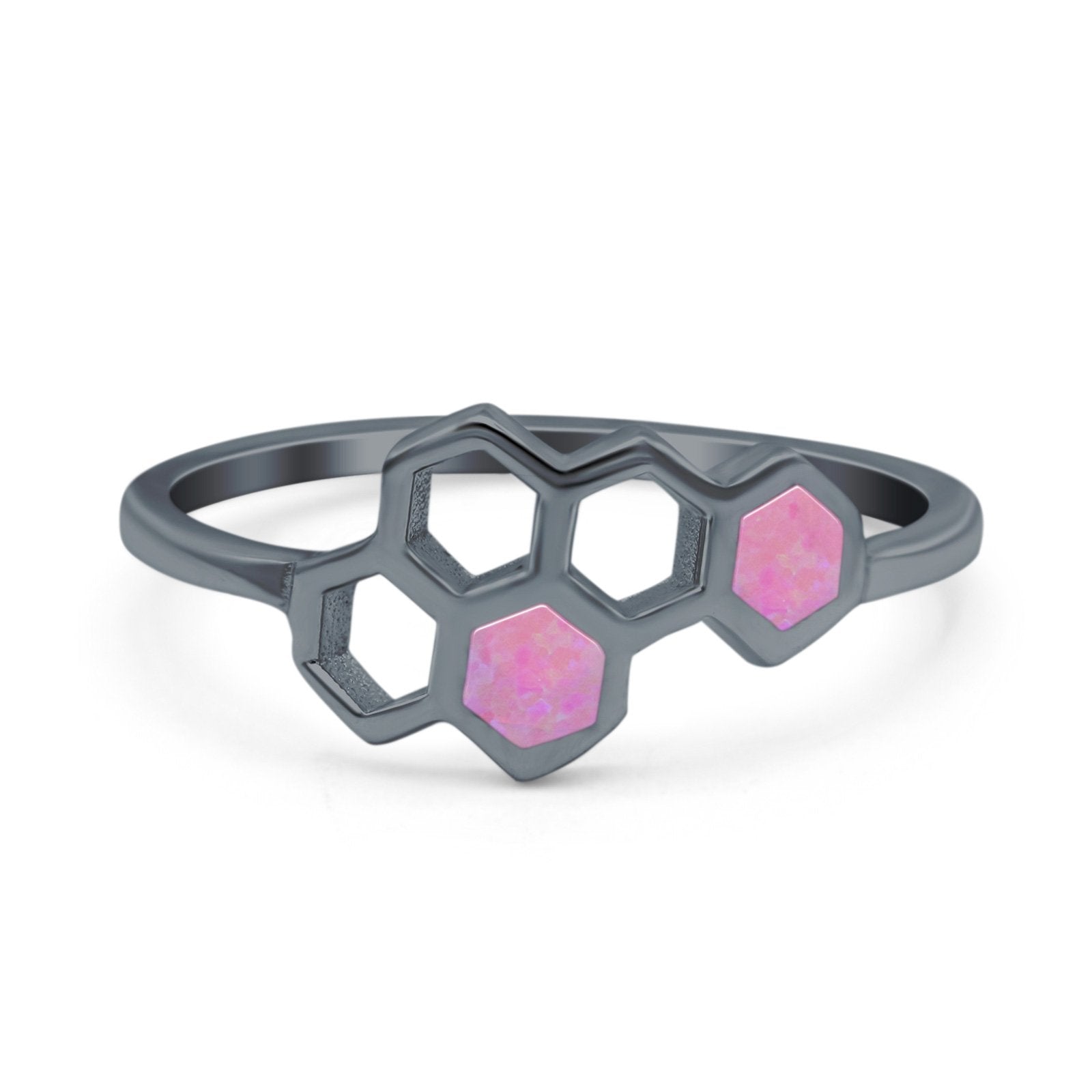 Honeycomb Band Ring Lab Created Opal Solid Cubic Zirconia 925 Sterling Silver