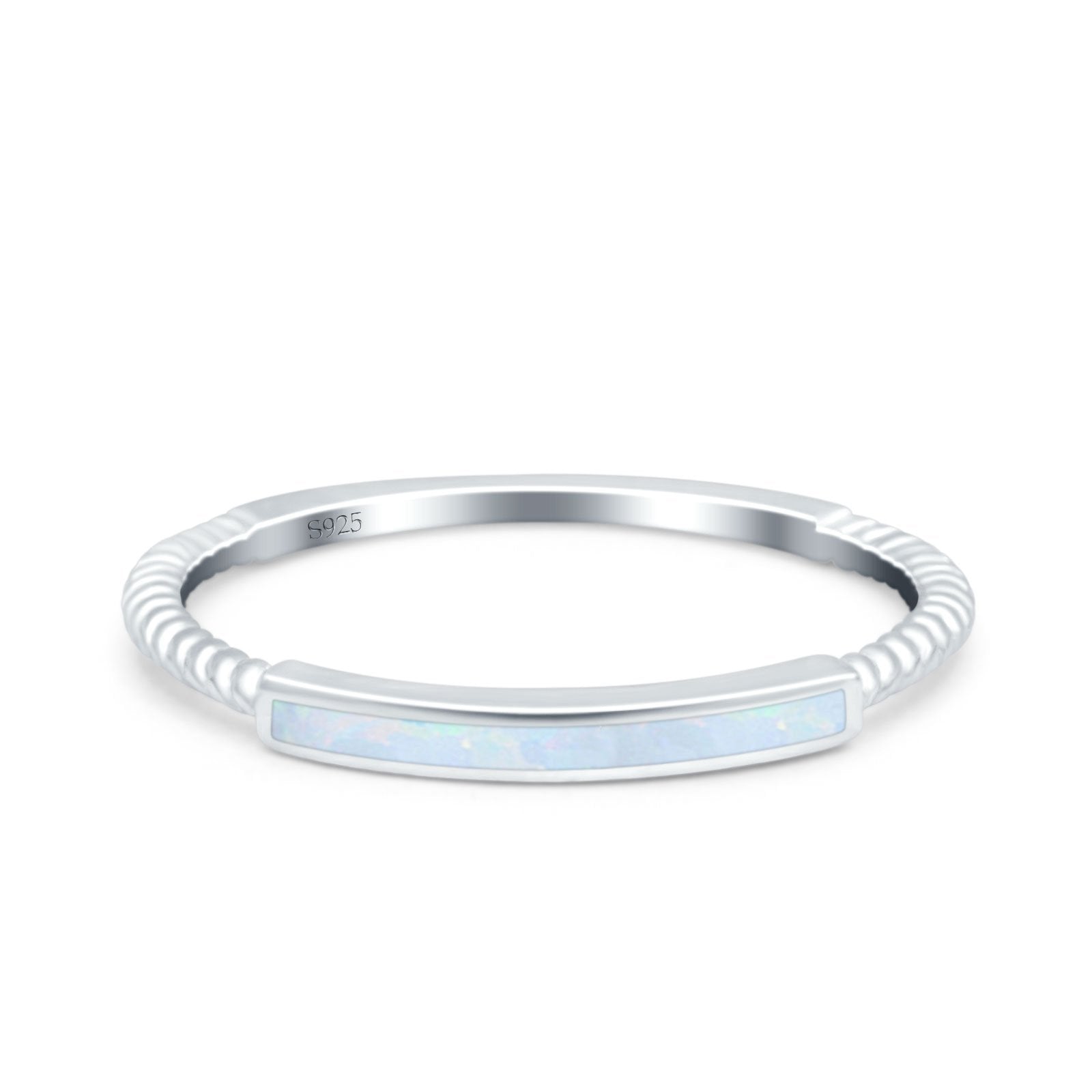 Simple Ring Band Lab Created Opal 925 Sterling Silver (2mm)