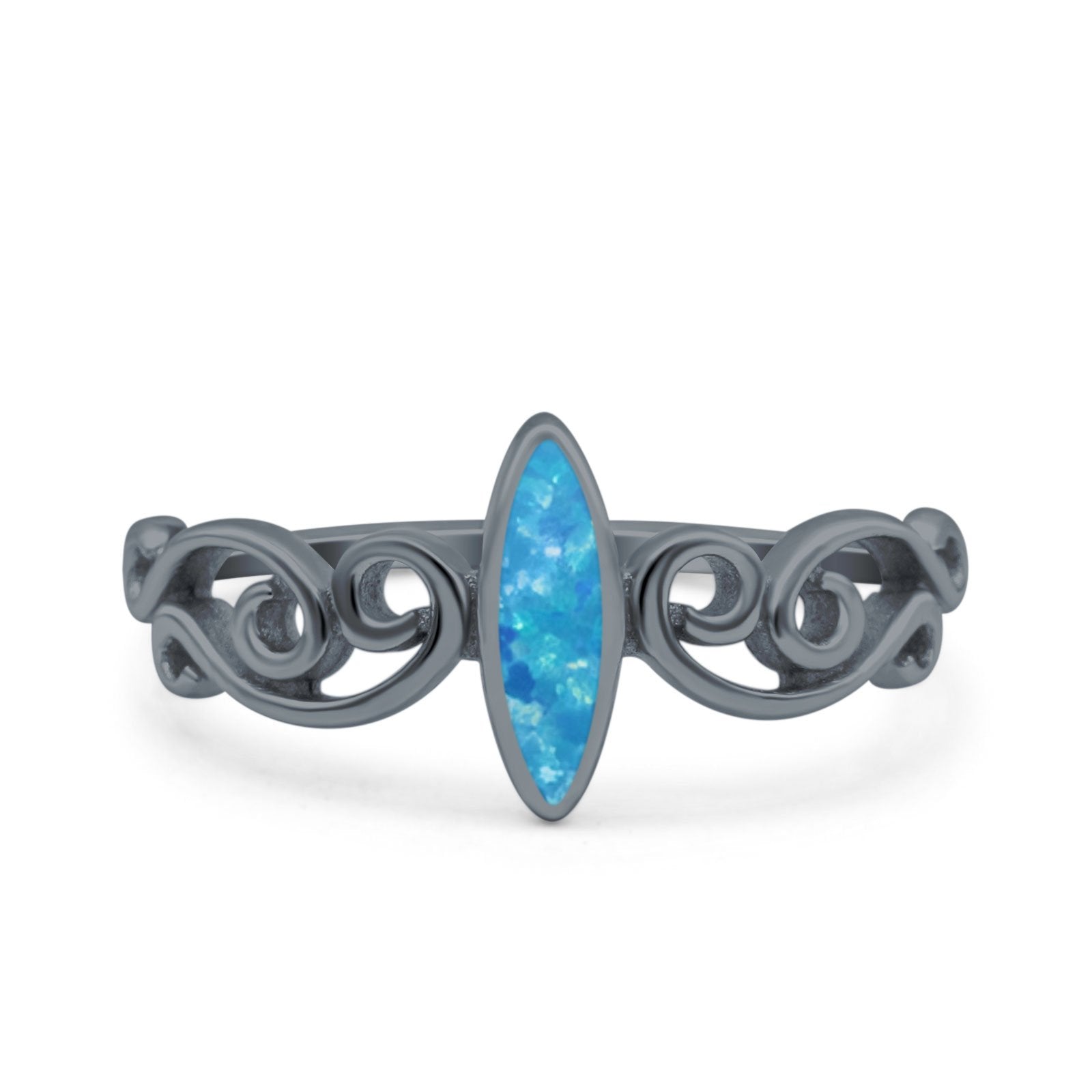 Filigree Thumb Ring Marquise Ring Band Lab Created Opal 925 Sterling Silver (9.5mm)