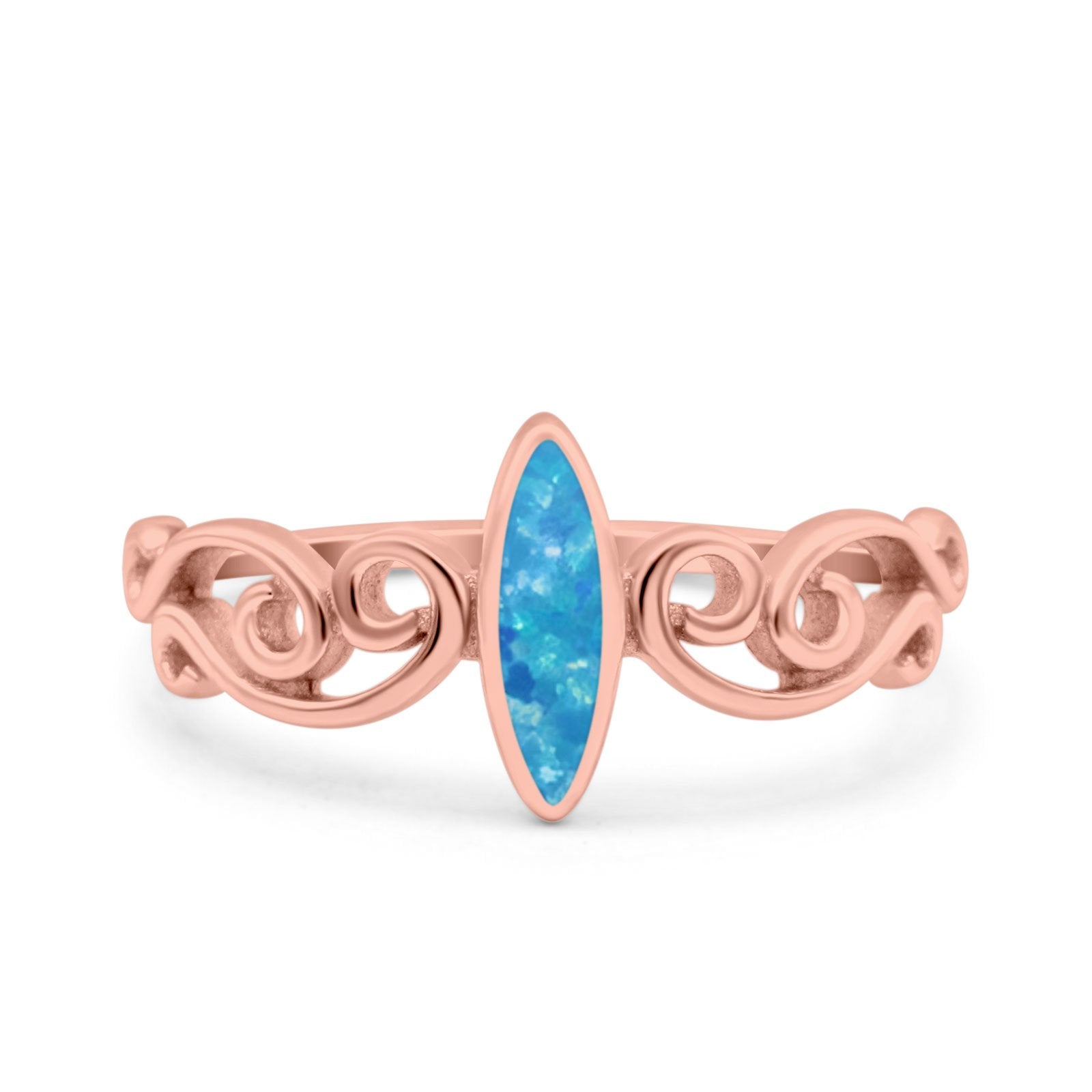 Filigree Thumb Ring Marquise Ring Band Lab Created Opal 925 Sterling Silver (9.5mm)