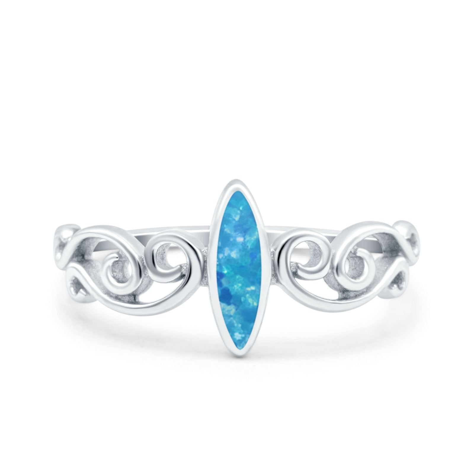 Filigree Thumb Ring Marquise Ring Band Lab Created Opal 925 Sterling Silver (9.5mm)