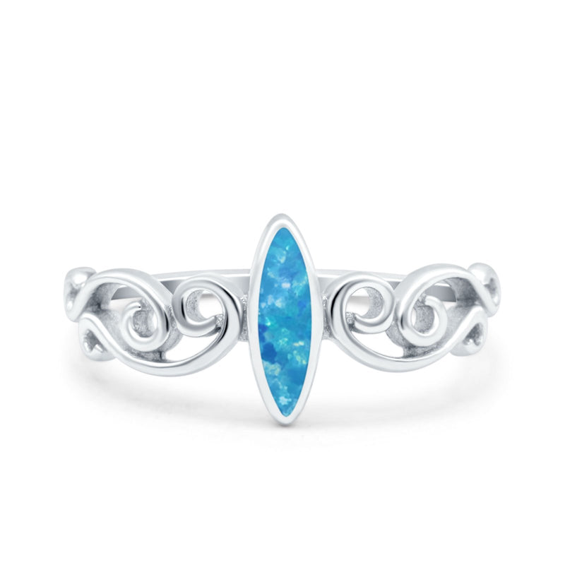 Filigree Thumb Ring Marquise Ring Band Lab Created Opal 925 Sterling Silver (9.5mm)
