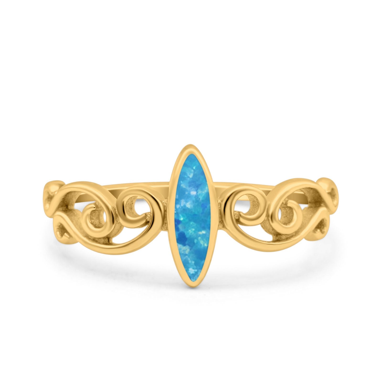 Filigree Thumb Ring Marquise Ring Band Lab Created Opal 925 Sterling Silver (9.5mm)