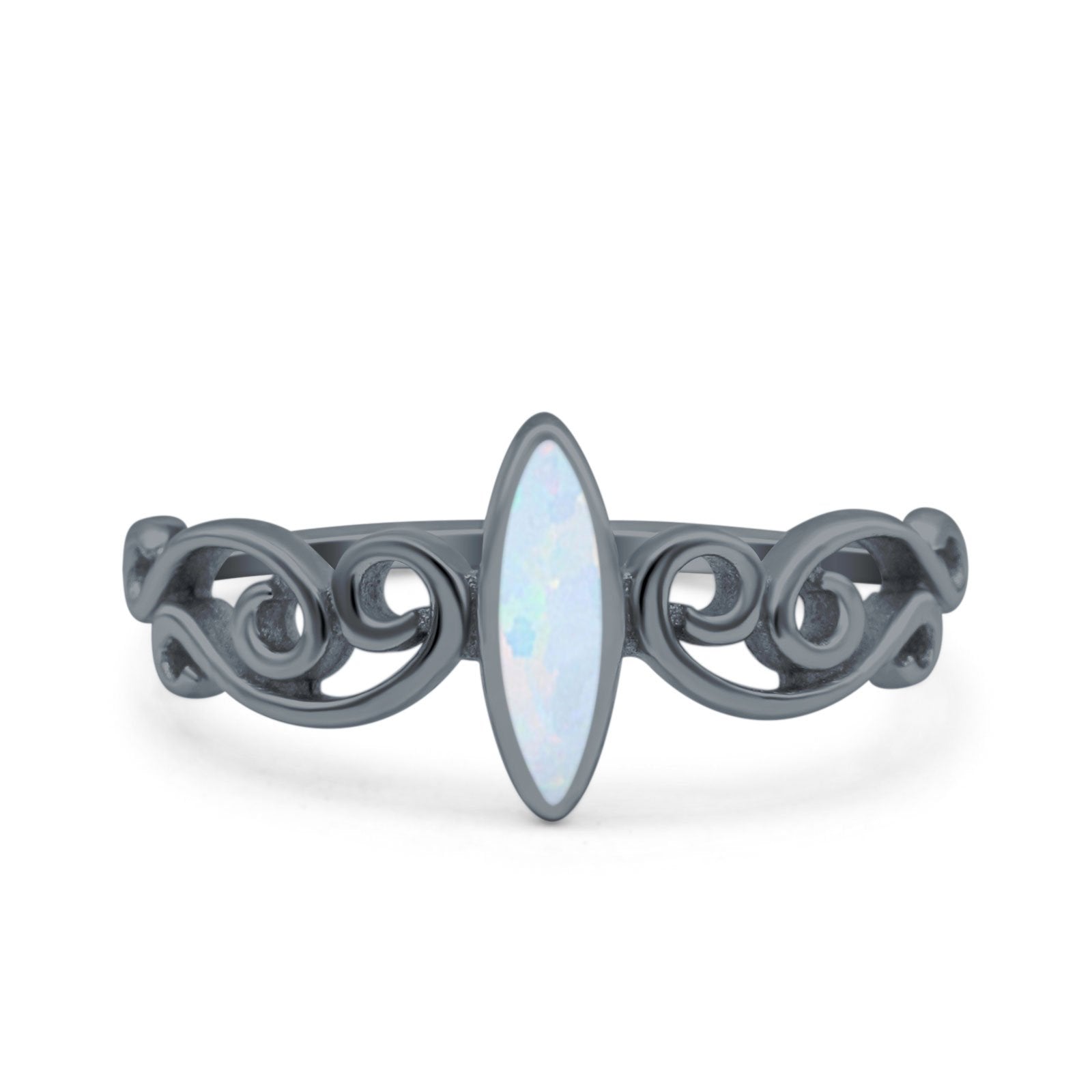 Filigree Thumb Ring Marquise Ring Band Lab Created Opal 925 Sterling Silver (9.5mm)