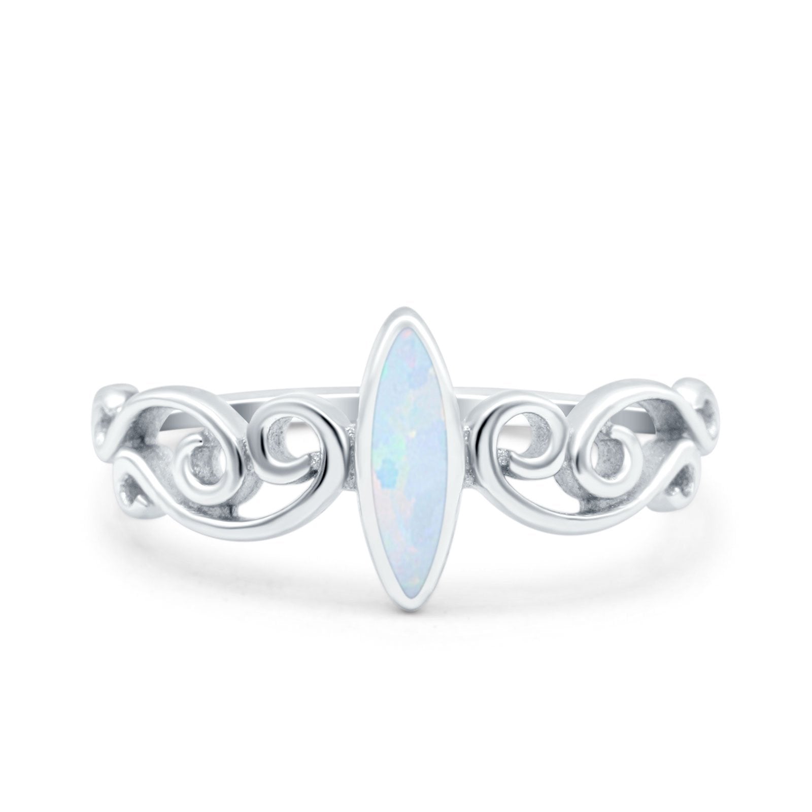 Filigree Thumb Ring Marquise Ring Band Lab Created Opal 925 Sterling Silver (9.5mm)