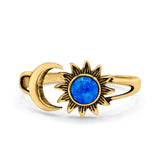 Sun & Moon Ring Lab Created Blue Opal Oxidized Round 925 Sterling Silver