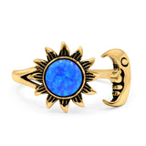 Sun & Moon Ring Lab Created Blue Opal Oxidized Round 925 Sterling Silver