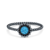 Petite Dainty Rope Vintage Style Lab Opal Ring Solid Round Oxidized 925 Sterling Silver