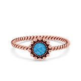 Petite Dainty Rope Vintage Style Lab Opal Ring Solid Round Oxidized 925 Sterling Silver
