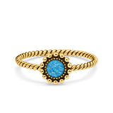 Petite Dainty Rope Vintage Style Lab Opal Ring Solid Round Oxidized 925 Sterling Silver