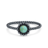 Petite Dainty Rope Vintage Style Lab Opal Ring Solid Round Oxidized 925 Sterling Silver