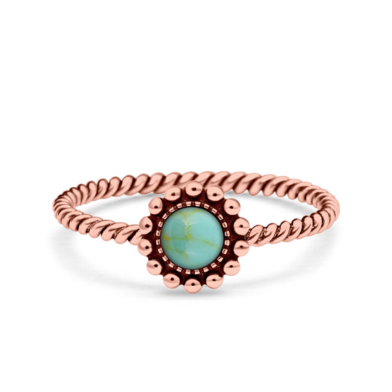 Petite Dainty Rope Vintage Style Lab Opal Ring Solid Round Oxidized 925 Sterling Silver
