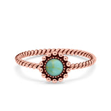 Petite Dainty Rope Vintage Style Lab Opal Ring Solid Round Oxidized 925 Sterling Silver