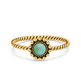 Petite Dainty Rope Vintage Style Lab Opal Ring Solid Round Oxidized 925 Sterling Silver