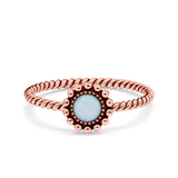 Petite Dainty Rope Vintage Style Lab Opal Ring Solid Round Oxidized 925 Sterling Silver