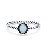 Petite Dainty Rope Vintage Style Lab Opal Ring Solid Round Oxidized 925 Sterling Silver