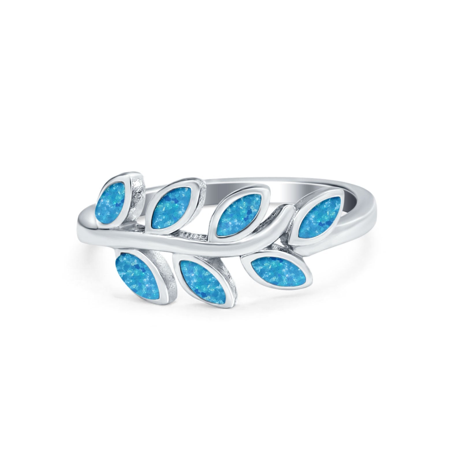 Sideways Leaf  Simulated Cubic Zirconia Ring 925 Sterling Silver