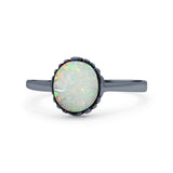 Petite Dainty Oxidized Thumb Ring Round Lab Opal Ring Solid 925 Sterling Silver