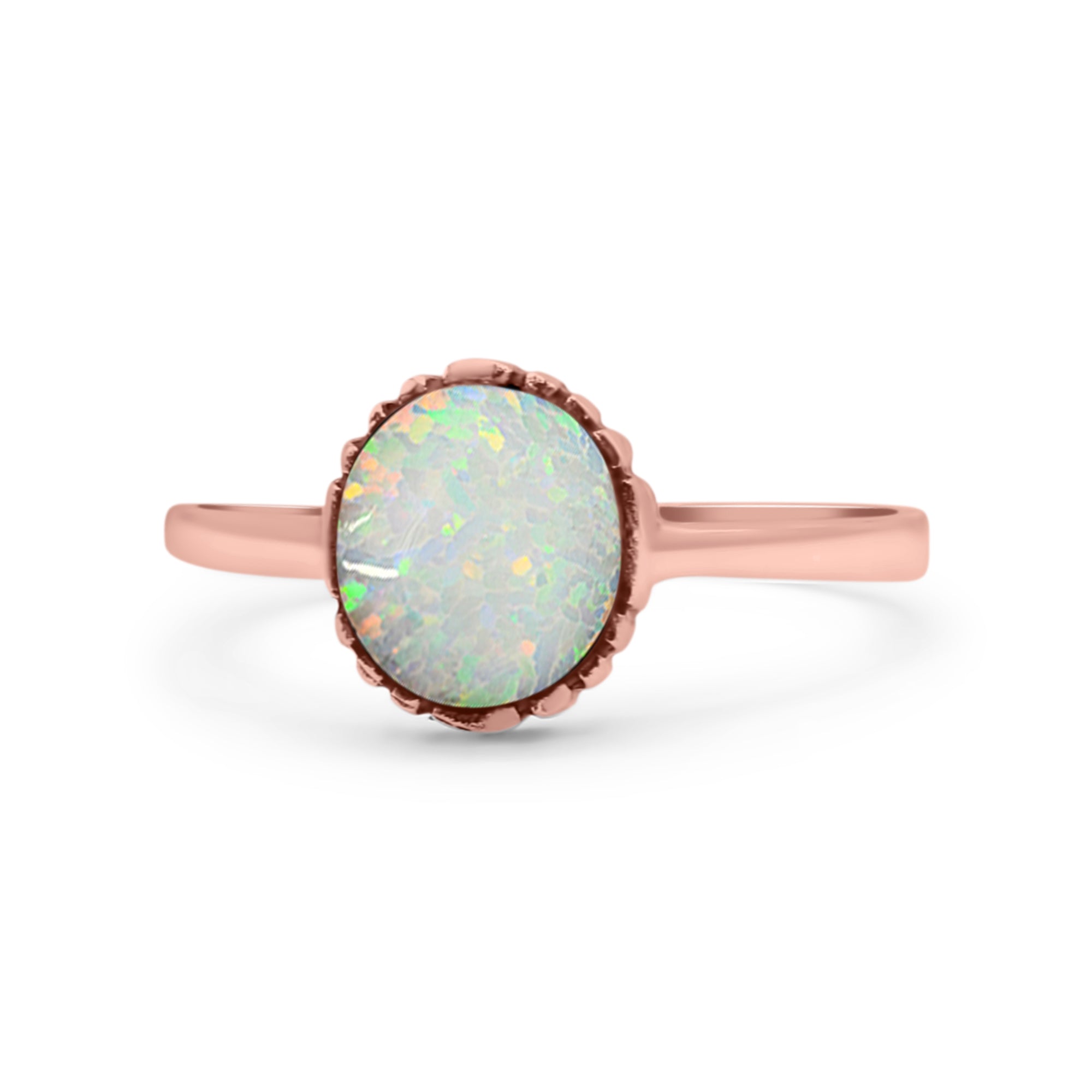 Petite Dainty Oxidized Thumb Ring Round Lab Opal Ring Solid 925 Sterling Silver