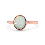 Petite Dainty Oxidized Thumb Ring Round Lab Opal Ring Solid 925 Sterling Silver