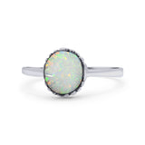 Petite Dainty Oxidized Thumb Ring Round Lab Opal Ring Solid 925 Sterling Silver