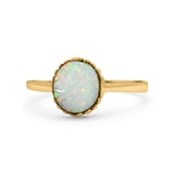 Petite Dainty Oxidized Thumb Ring Round Lab Opal Ring Solid 925 Sterling Silver