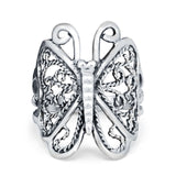 Sterling Silver Oxidized Finish Butterfly Ring Band Round 925 Sterling Silver