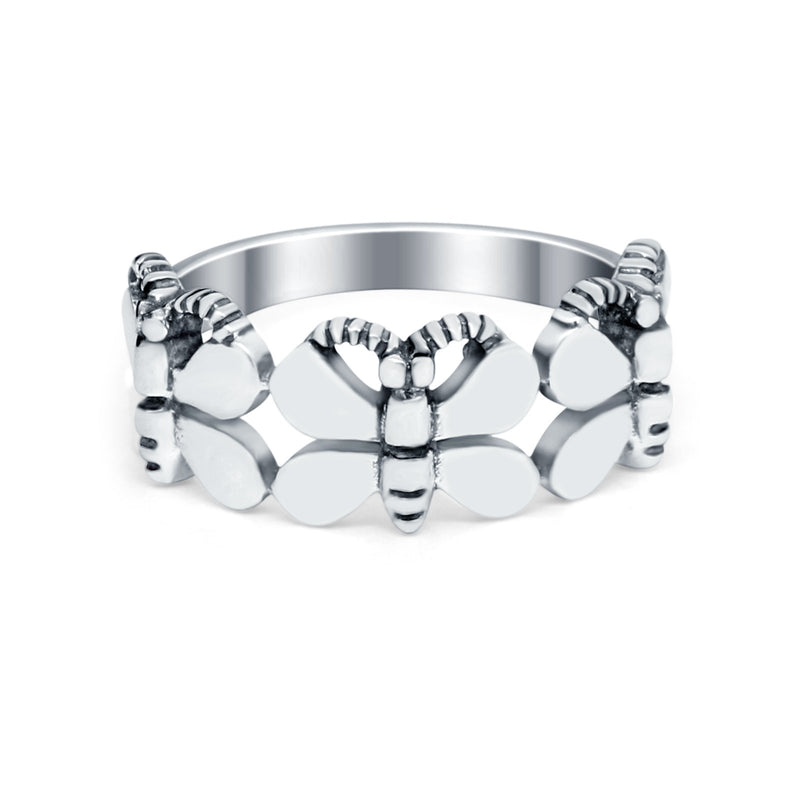 Sterling Silver Butterfly Band Butterfly Statement Ring Round 925 Sterling Silver