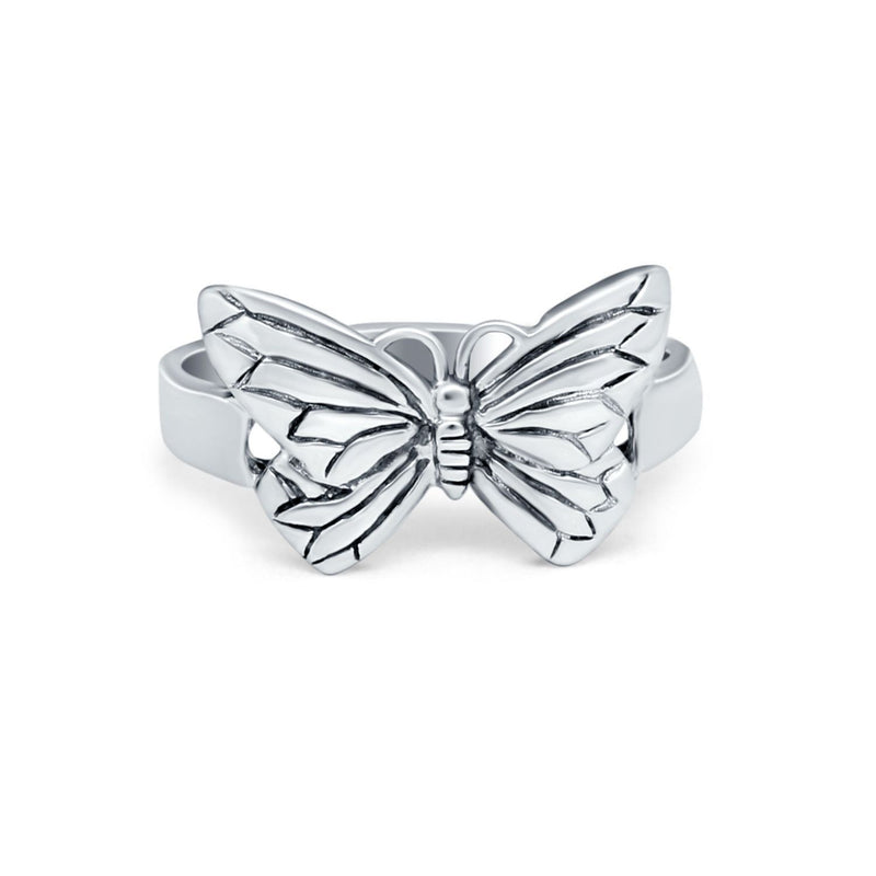 Simple Plain Petite Dainty Butterfly Ring Band Round 925 Sterling Silver