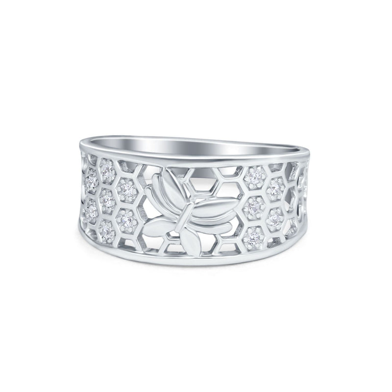 Butterfly Ring Eternity Round Simulated Cubic Zirconia 925 Sterling Silver