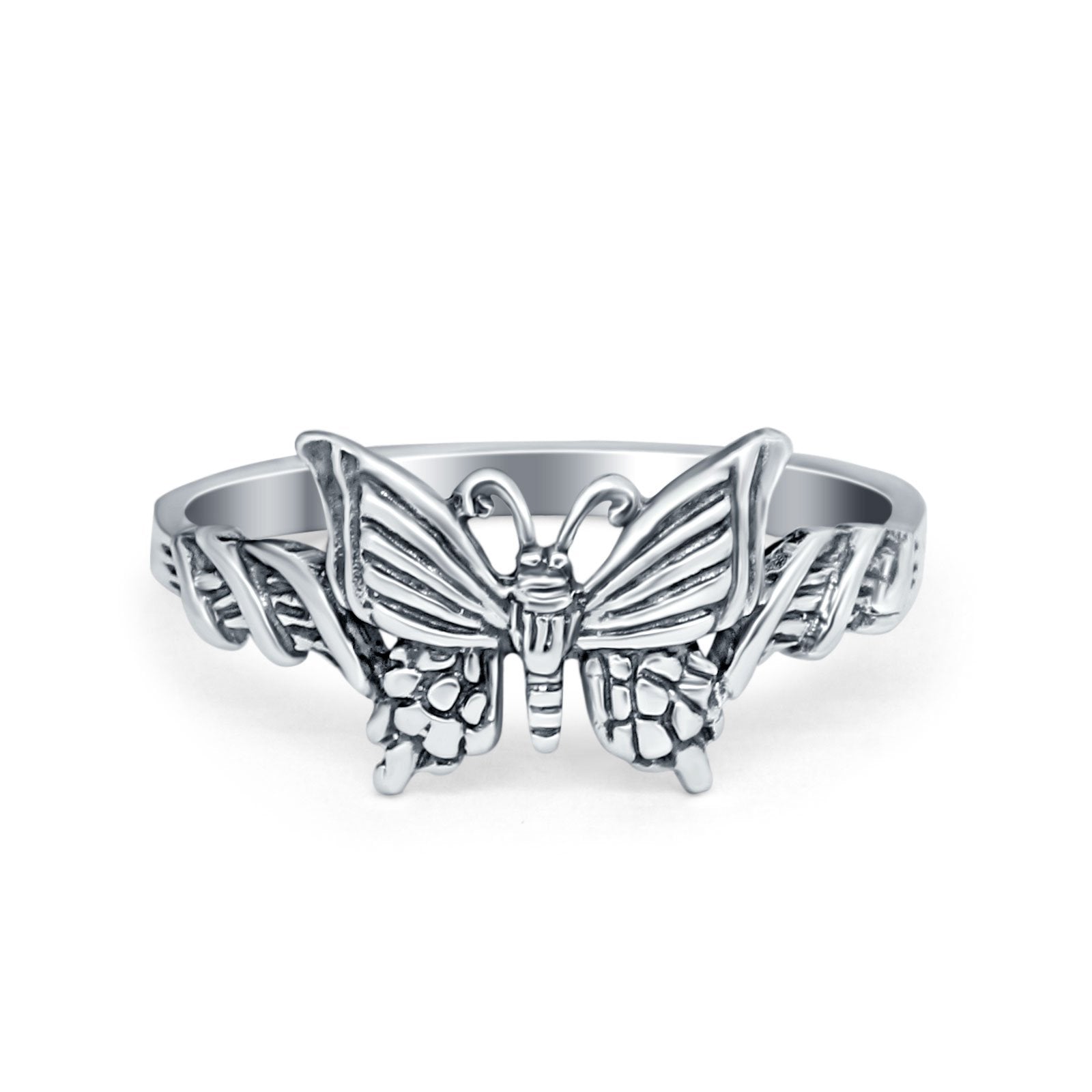 Sterling Silver Twisted Shank Butterfly Ring Band Round 925 Sterling Silver