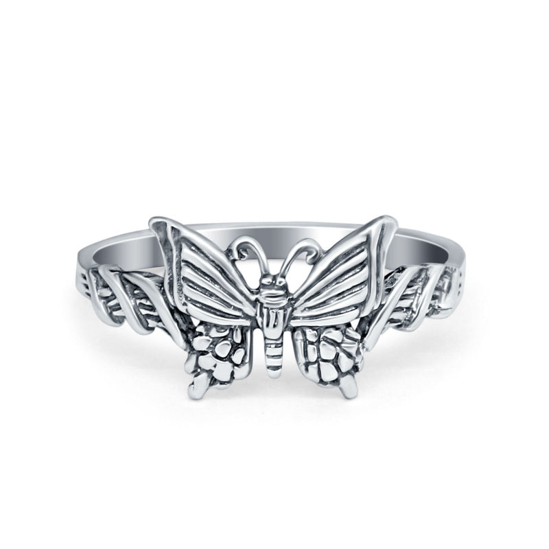 Sterling Silver Twisted Shank Butterfly Ring Band Round 925 Sterling Silver