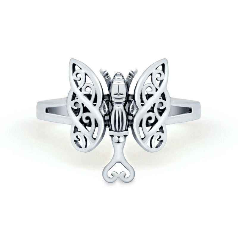 Butterfly Ring Heart Filigree Butterfly Band Round 925 Sterling Silver